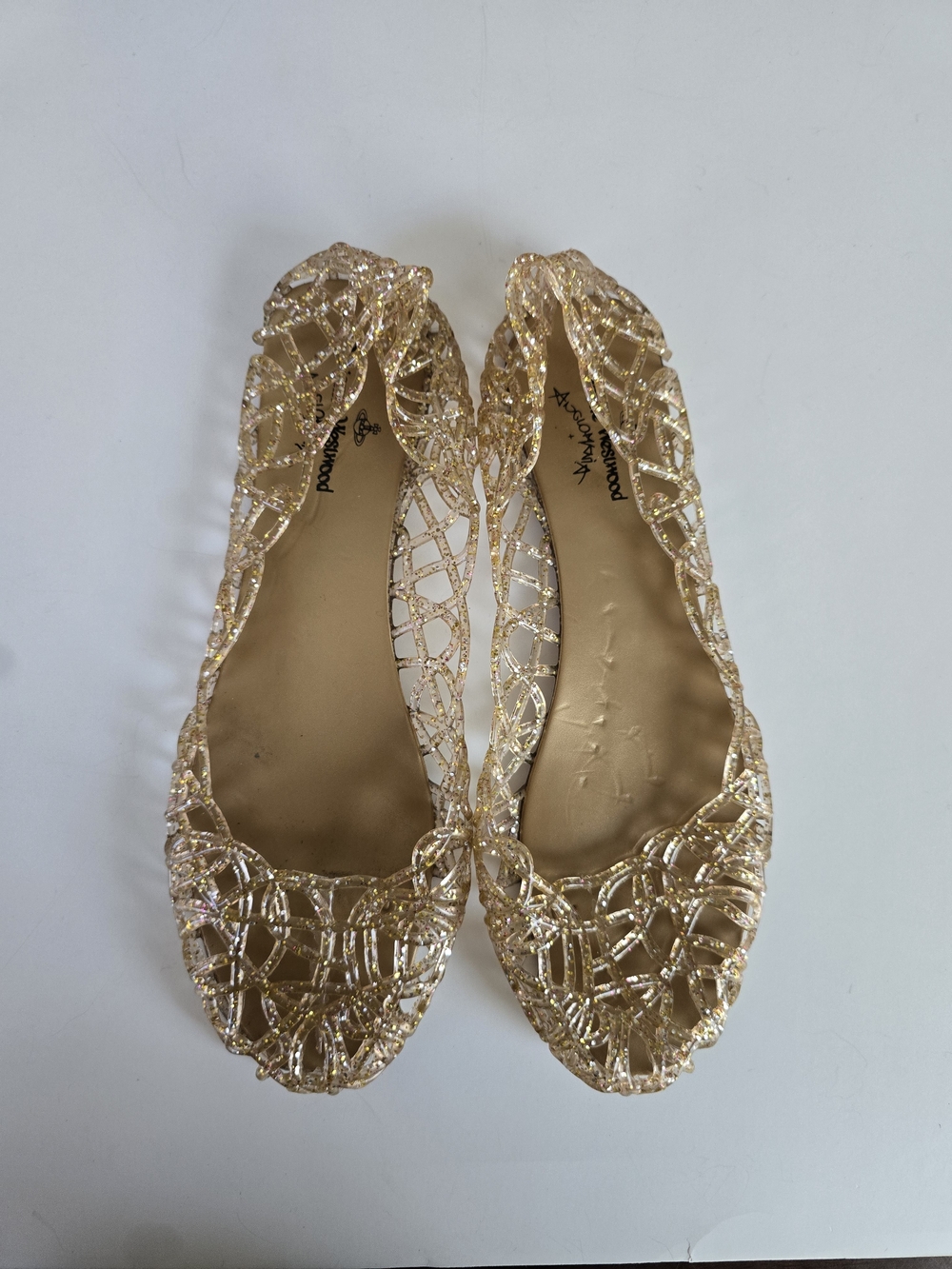 Vivienne Westwood Gold Glitter Cutout Jelly Flats
